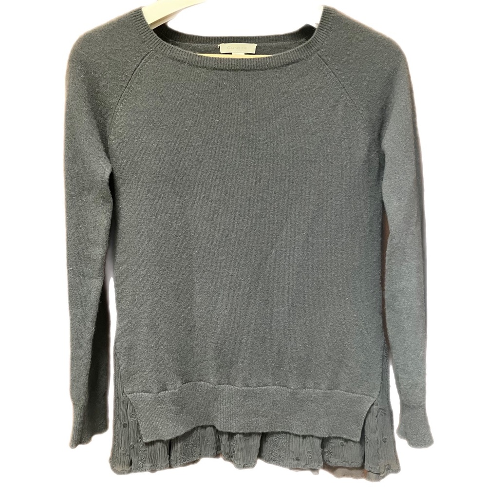 Garnet Hill lace shirttail cashmere sweater, slate blue, XS (2-4)